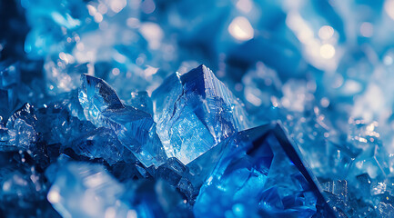 a close up shot of a blue crystal background in - obrazy, fototapety, plakaty
