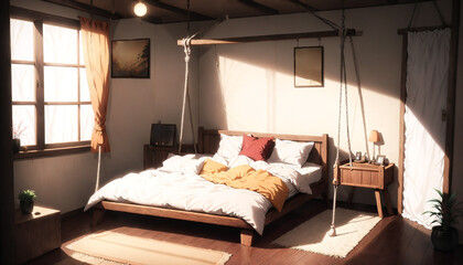 A swing style bedroom with a big frame for template
