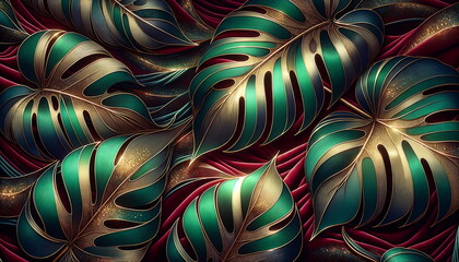 Luxury Monstera tropical foliage pattern illustration design - obrazy, fototapety, plakaty