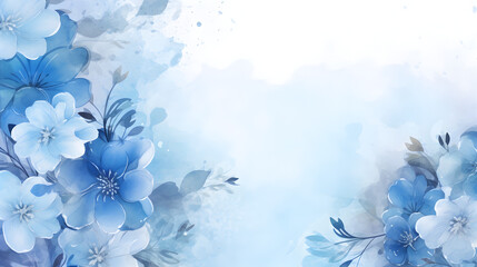 There is a blue and white floral background with a watercolor effect,,
Blue and White Floral Design with Soft Effect