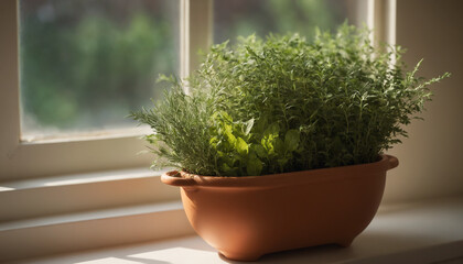 Pot with a thriving plant, adding greenery to a home garden