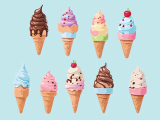 vector set of cone ice cream collection on isolated background