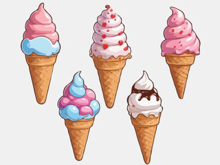 vector set of cone ice cream collection on isolated background