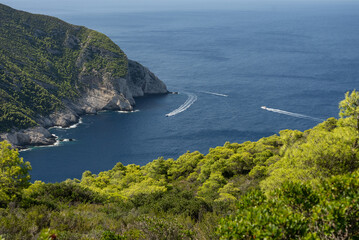 Aerial view of Navagio beach on Zakynthos island, Greece. Shipwreck Beach or Agios Georgios. is exposed cove in the Ionian Islands of Greece. Shipwreck on the beach in Zakynthos island, Greece.