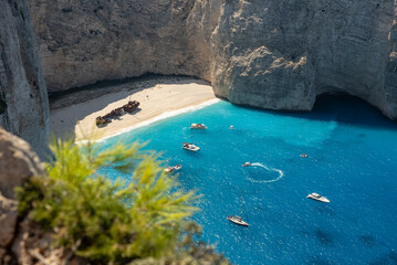 Aerial view of Navagio beach on Zakynthos island, Greece. Shipwreck Beach or Agios Georgios. is...