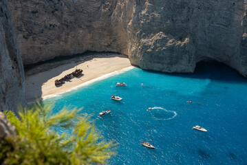 Aerial view of Navagio beach on Zakynthos island, Greece. Shipwreck Beach or Agios Georgios. is...