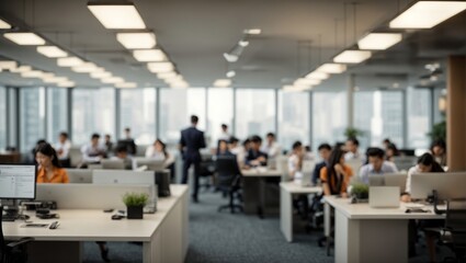 Business office with blurred people casual wear, with blurred bokeh background