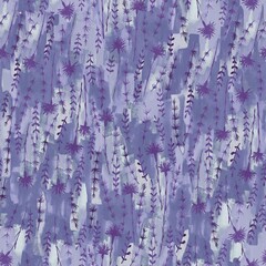 Abstract flowers and leaves repeat seamless pattern. Watercolor and digital hand-drawn pattern. mixed media for design of wallpaper, textiles, fabrics.