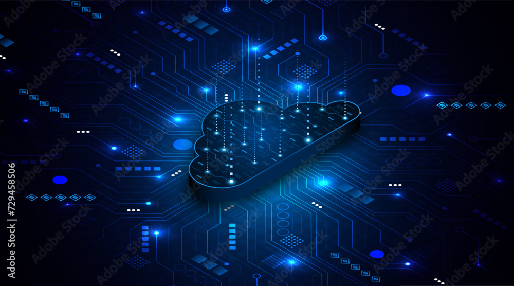Aufkleber Cloud computing technology. Concept of mass storage on servers. Innovative modern cloud storage technology	