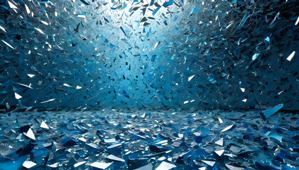 Blue broken and shattered glass background. Ai generated. - obrazy, fototapety, plakaty