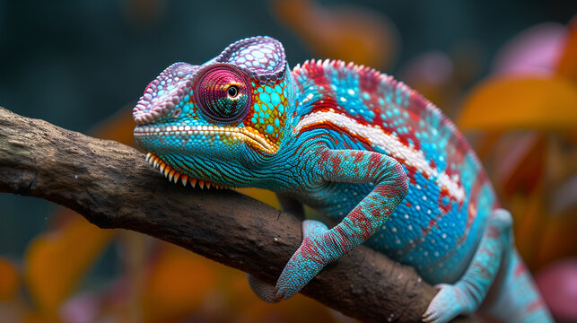 A colorful chameleon on a branch, generative ai