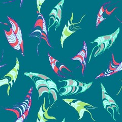 Abstract background seamless pattern with watercolor marine elements. Hand drawn illustration