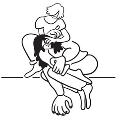 Fototapeta premium lovers on a date. couple hugging and relax.people in lines doodle style.template for poster invitation sticker logo website design