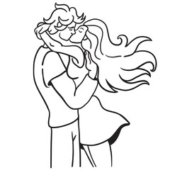 lovers on a date. couple hugging and kissing.people in lines doodle style.template for poster invitation sticker logo website design
