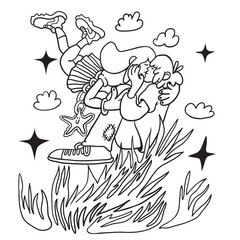 lovers on a date. couple hugging and kissing.people in lines doodle style.template for poster invitation sticker logo website design