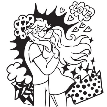 kissing couple black and white love clip art preview