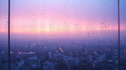 Raindrops on Window with Blurred City Lights in Background