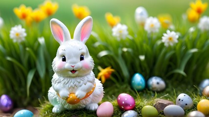 Easter bunny with easter eggs, Generative AI