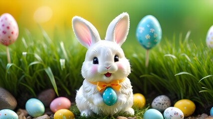 Easter bunny and easter eggs, Generative AI