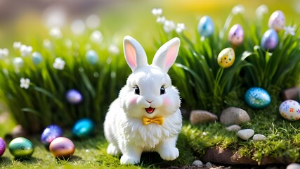 Easter bunny with easter eggs, Generative AI