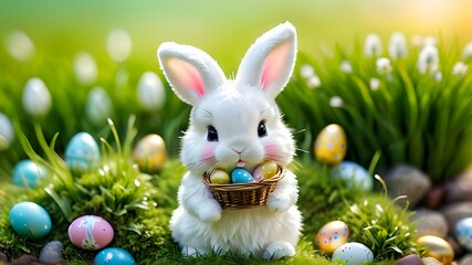 Easter bunny and easter eggs, Generative AI