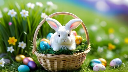 Easter bunny and easter eggs, Generative AI