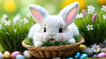 Easter bunny with easter eggs, Generative AI