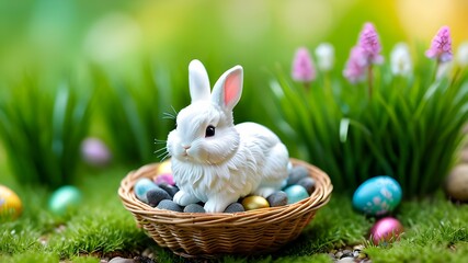 Easter bunny and easter eggs, Generative AI