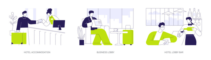 Hotel sevices for business abstract concept vector illustrations.