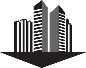 Vector logo with buildings. Element for business on white background