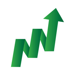 Growing business 3d green arrow on white. Profit arow Vector illustration.Business concept, growing chart. Concept of sales symbol icon with arrow moving up. Economic Arrow With Growing Trend.