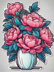Illustration, red peonies in a vase