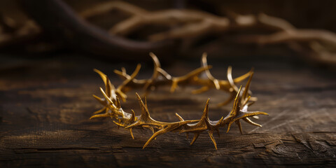 Crown of Thorns with copy space, banner template. Artistic close-up of a Crown of Thorns, evoking spiritual reflection.