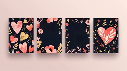 Valentine's day cards, heart, couple, flowers, abstract. Generative  AI 