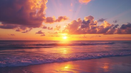 Naklejka na ściany i meble Sea sunset with sunset sun on sunset clouds