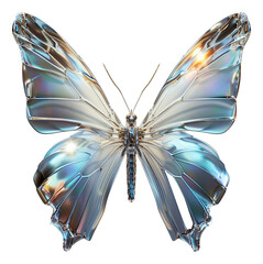 A 3D rendering of a metallic butterfly.