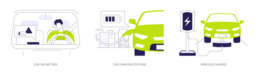 Electric automobile charging abstract concept vector illustrations.