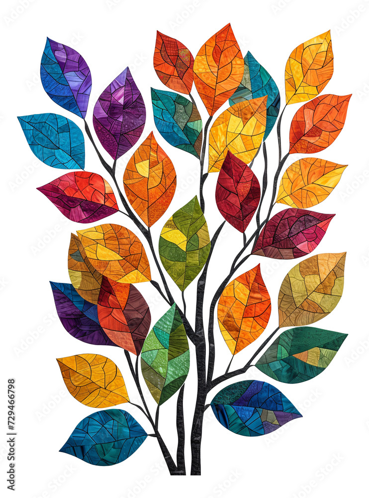 Wall mural colorful and cool leaf designs inspired by stained glass.