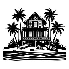 Beach house silhouette vector image