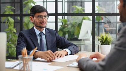 businessman shaking hands in recruiting, teamwork or introduction and welcome at the workplace