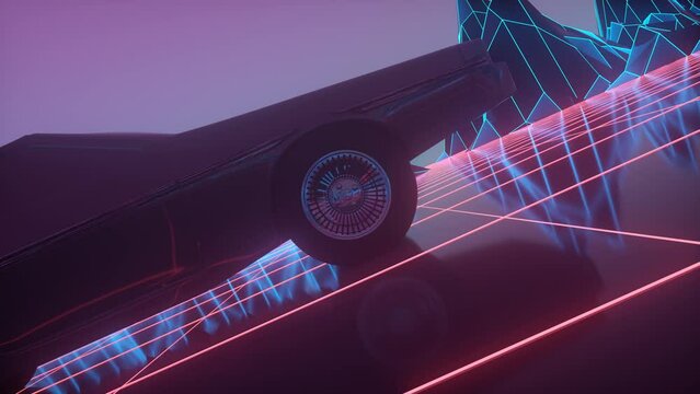 Retro futuristic 80s style sci-fi car background
