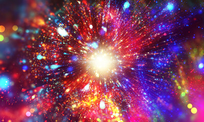 Abstract background - fireworks. Starburst with rays and stars.