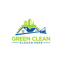 Fototapeta premium Home Green Clean Logo Template Design Vector, Cleaning service logo design idea. Creative Eco symbol template. Building and House