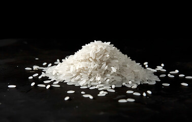 Fototapeta na wymiar a pile of white rice on a black background in