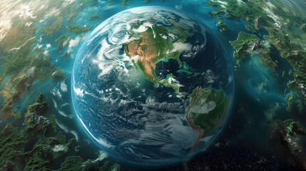 Fototapeta premium Spectacular global view of Earth showcasing clouds, terrain, and green landscapes.