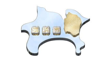 [アルファチャンネル]横浜の地形を強調する神奈川県の3D平衡投影図形