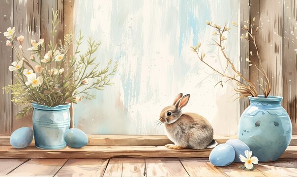 high quality watercolor airbrush clipart easter scene