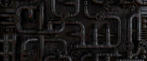Background dark wall loft steampunk lamp from pipes