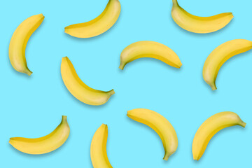 Banana isolated on blue background. Bananas texture design for textiles, wallpaper, fabric.