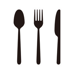 Spoon, fork, knife silhouette icon set